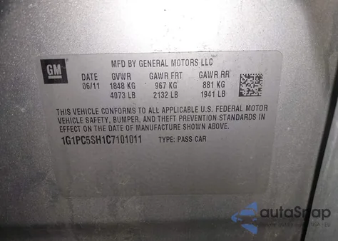 2012 Chevrolet Cruze Ls z USA, uszkodzony, nr VIN 1G1PC5SH1C7101011